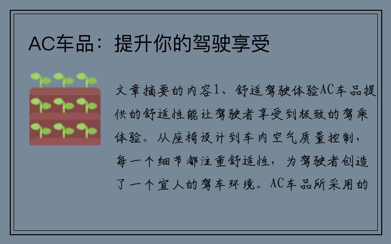 AC车品：提升你的驾驶享受