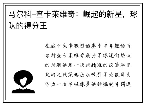 马尔科-查卡莱维奇：崛起的新星，球队的得分王