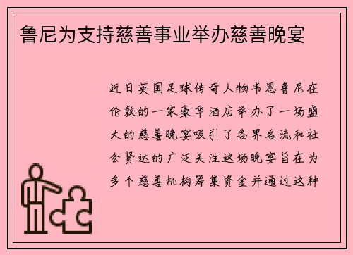 鲁尼为支持慈善事业举办慈善晚宴